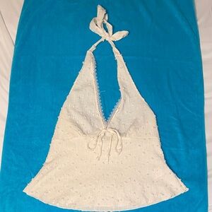 White Eyelet Halter Tank Top
